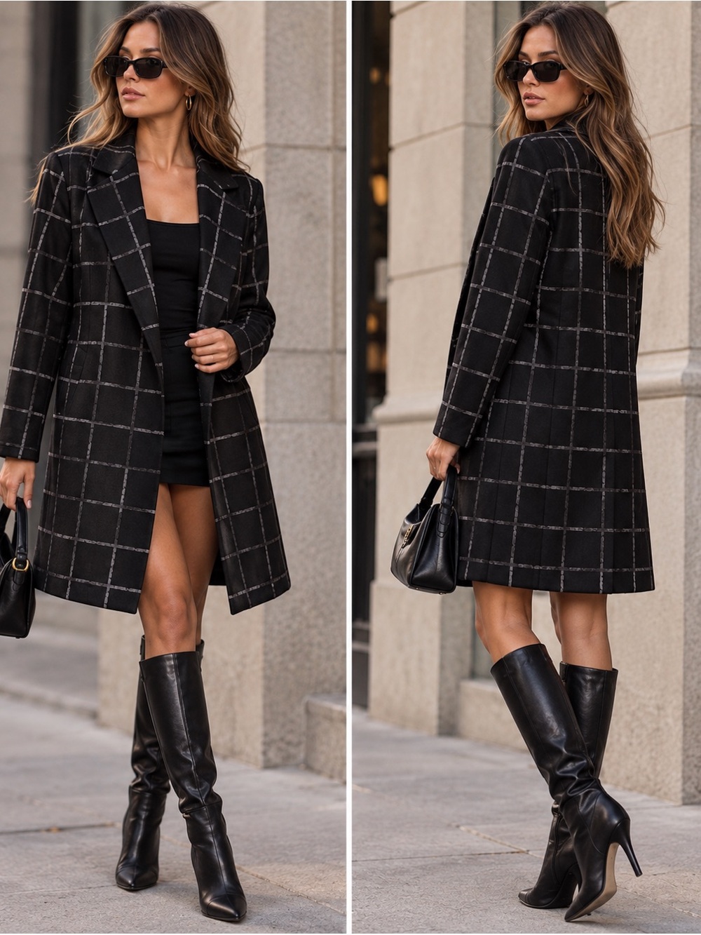 Nordstrom Black Blazer with Purple Windowpane Grid